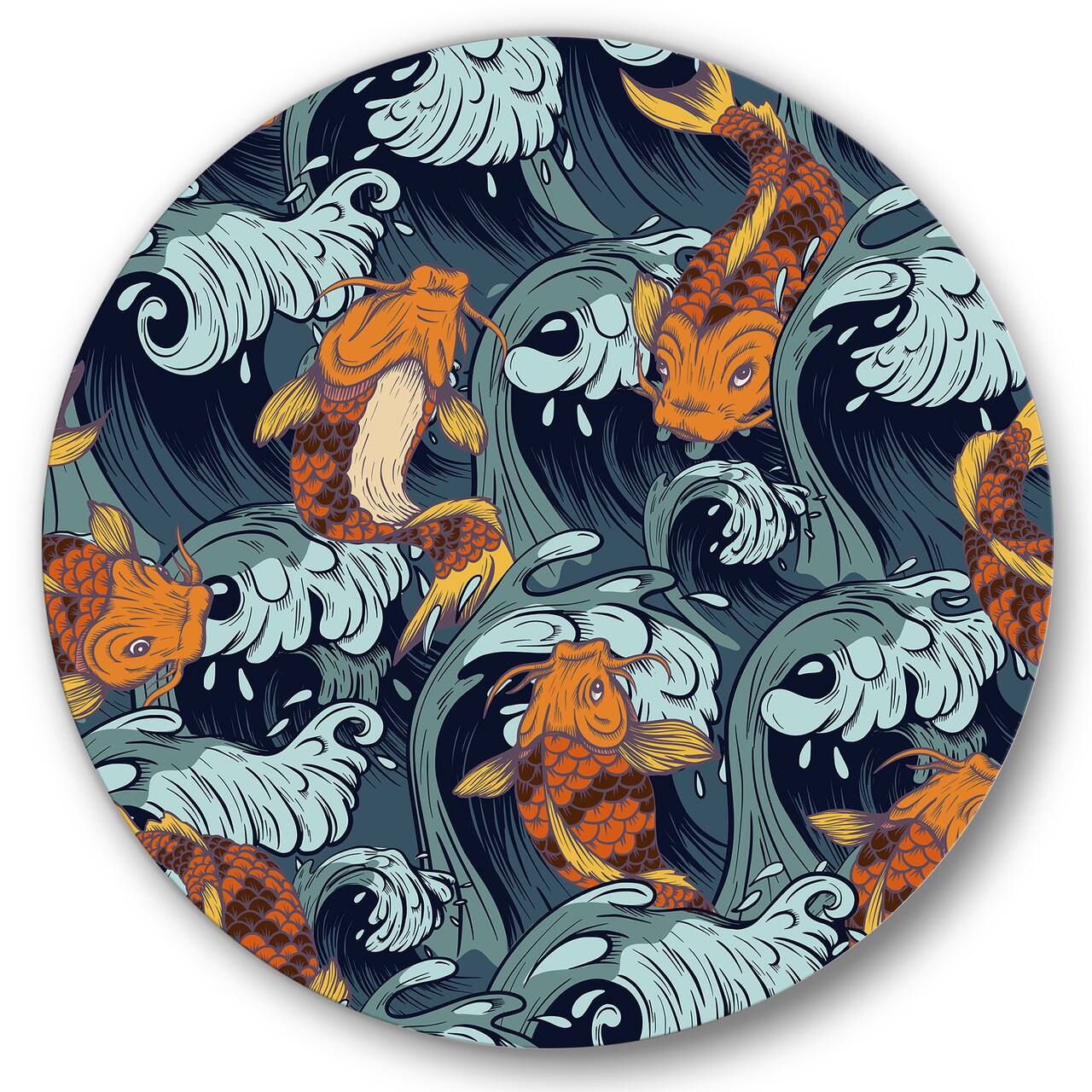 Designart - Japanese Koi Fish - Nautical & Coastal Metal Circle Wall Art